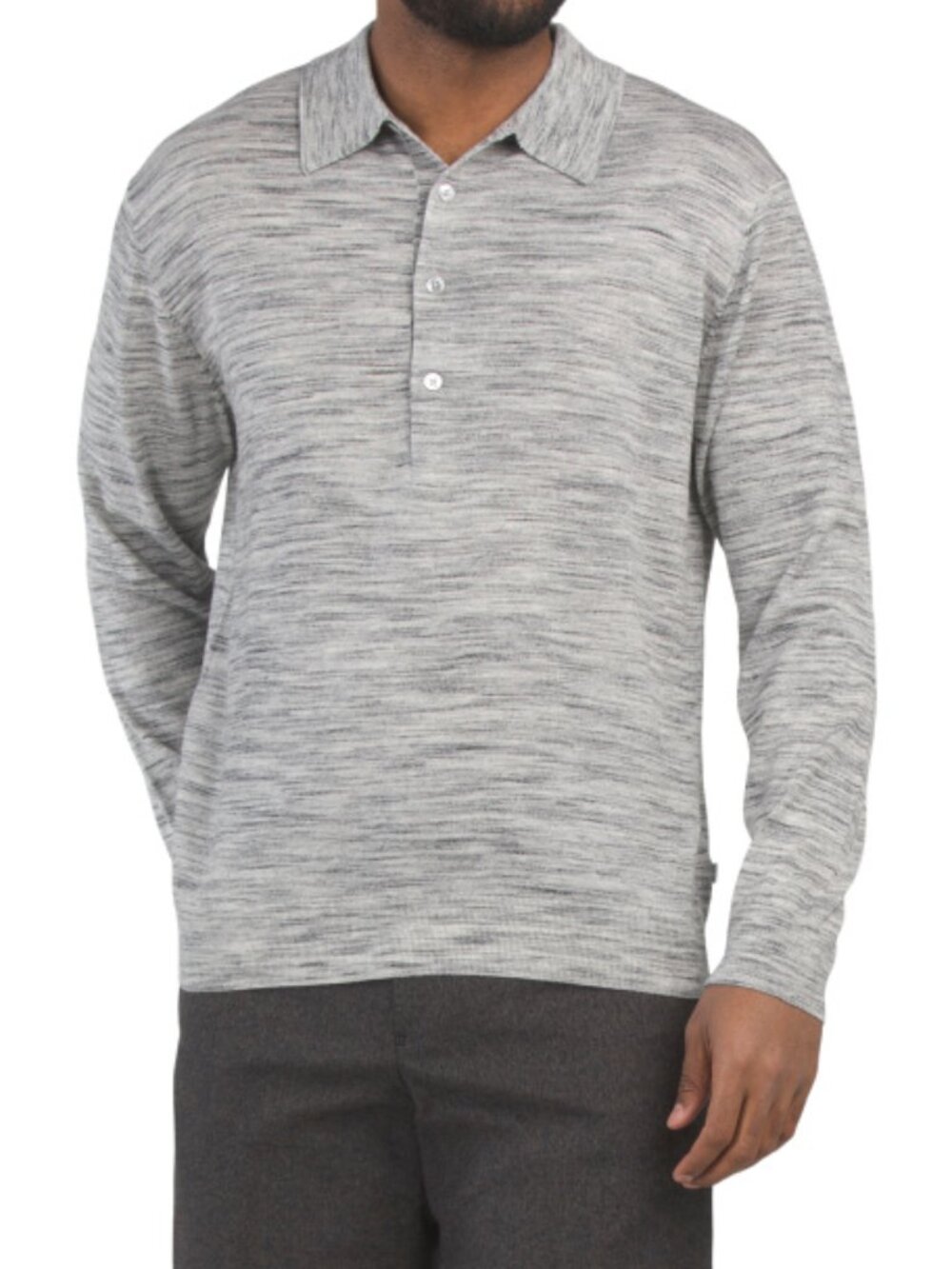 NN07 Men's Grey Ivory Wool Long Sleeve Polo Sweater